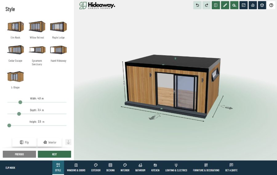Hideaway Garden Rooms 3D configurator
